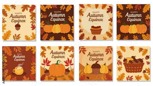 Happy Autumn Equinox Vector Illustration Set - Fall Season Graphics Pack