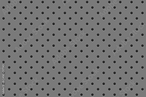 Pegboard peg board gray wall with circle dots, holes in geometric grid pattern. Perforated panel for hooks, diy construction. 