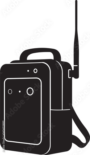 Portable electronic device with antenna, representing communication, technology, and broadcasting, essential for outdoor activities, remote work, and signal transmission