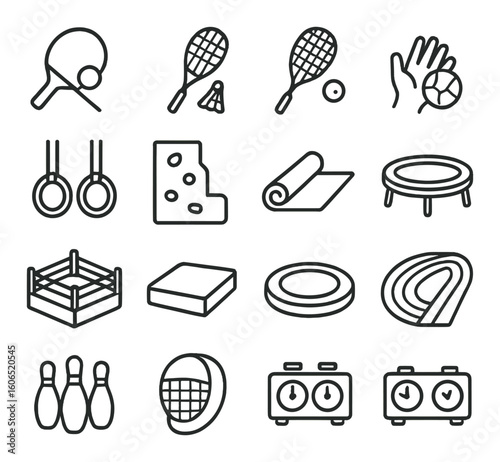 Sports icons set: ping pong, tennis, bowling, gymnastics, boxing, track, yoga, trampoline