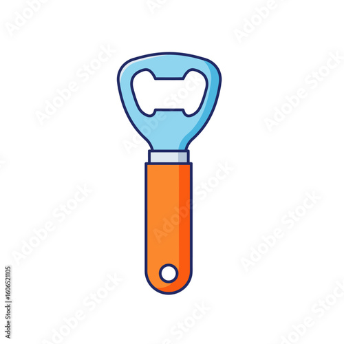 Cartoon Illustration of a Light Blue Bottle Opener with an Orange Handle