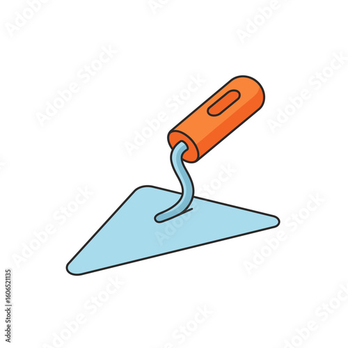 Cartoon Masonry Trowel with Orange Handle and Light Blue Blade Illustration