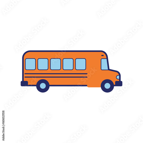 Cartoon Style Orange School Bus with Blue Windows and Trim Illustration