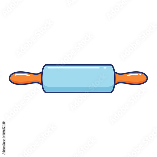 Cartoon Style Light Blue Rolling Pin with Bright Orange Handles, a Classic Baking Utensil