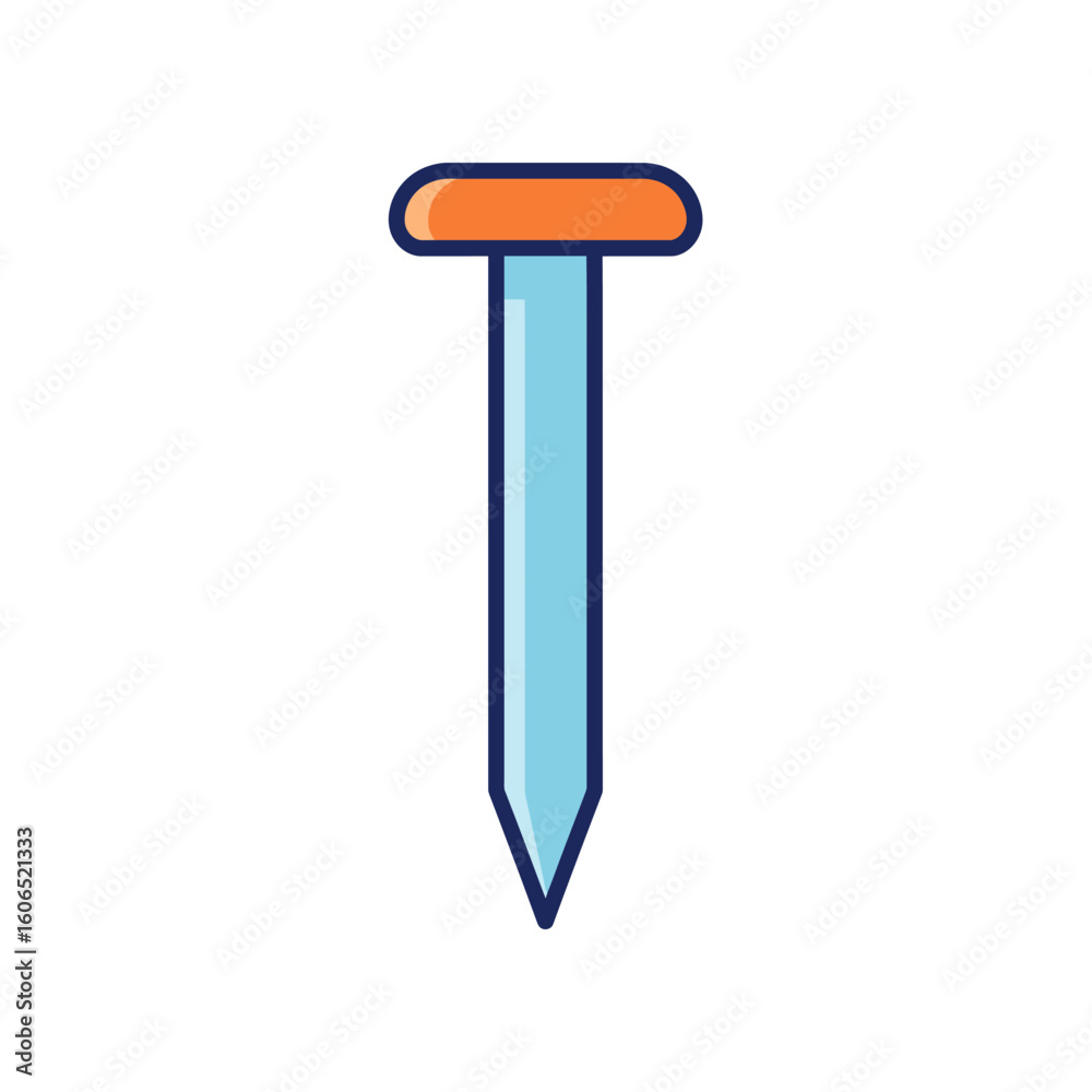 Illustration of a Light Blue and Orange Nail with a Flat Head Illustration of a Light Blue and Orange Nail with a Flat Head