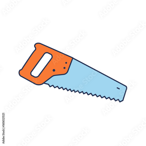 Orange-Handled, Light Blue-Bladed Hand Saw Illustration