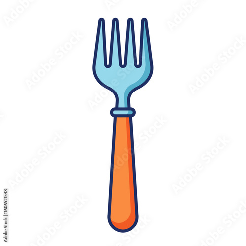 Simple Cartoon Fork with Blue Tines and Orange Handle