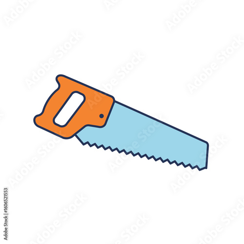 Orange-Handled, Light-Blue-Bladed Hand Saw Illustration