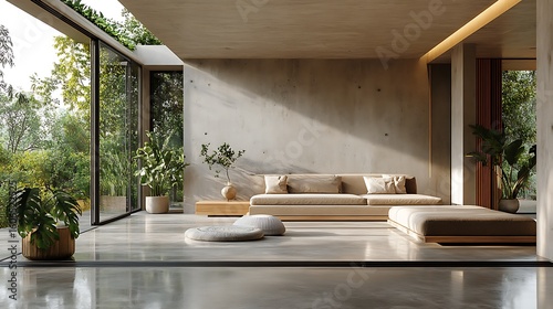 Modern minimalist living room interior.