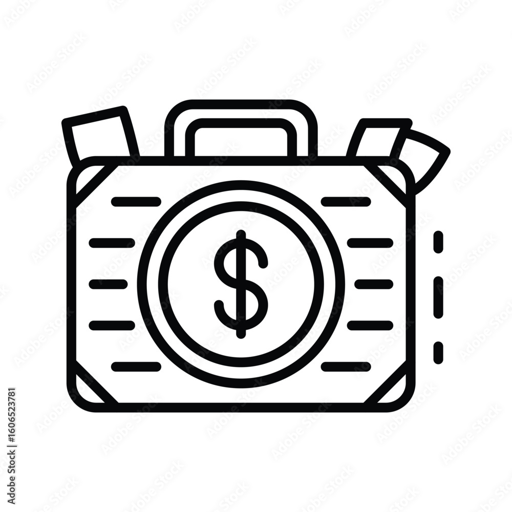 Fototapeta premium A black and white image of a briefcase with a dollar sign on it