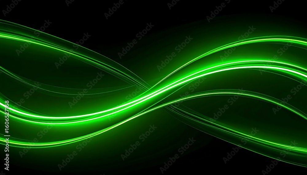 Obraz premium Abstract glowing green waves on a black background
