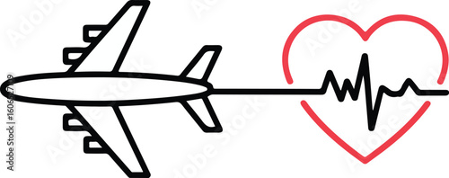 Airplane Connected to Heartbeat Symbol Vector Illustration