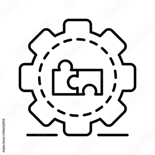 Interlocking Puzzle Pieces Within a Gear Symbolizing Teamwork and Solutions