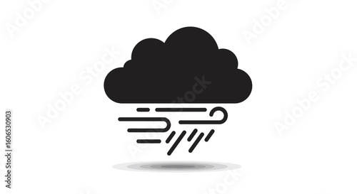 Stylized Black Cloud with Wind and Rain Icon Illustration