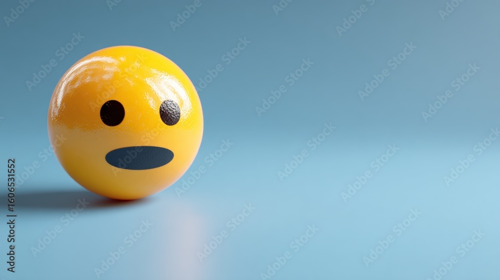 Fototapeta premium A 3D rendering of a yellow emoji with a surprised expression on a blue background, capturing a playful and modern digital art aesthetic.
