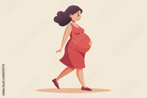 Beautiful pregnant woman walks barefoot in a relaxed setting, enjoying the moment and embracing her journey with grace during a sunny day in a peaceful environment