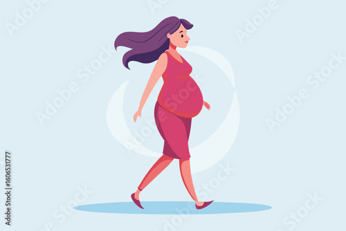 Pregnant woman walking barefoot in a casual setting while embracing motherhood and enjoying a serene moment outdoors during a sunny day