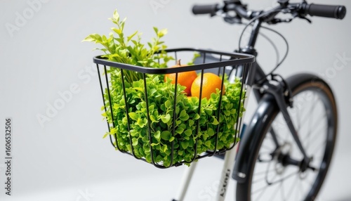 a high resolution, ultra sharp isolated bike mountable basket made from micro algae sheet, placed on a pure white background with no shadow or minimal soft shadows only