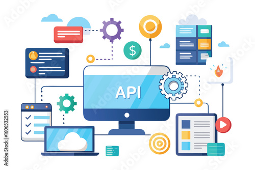 Understanding application programming interface concepts through a creative digital illustration showcasing the connections and functionalities of APIs in modern technology