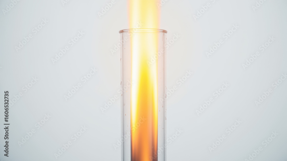 Single vertical flame rising from test nozzle in clear isolated lab scene Single vertical flame rising from test nozzle in clear isolated lab scene