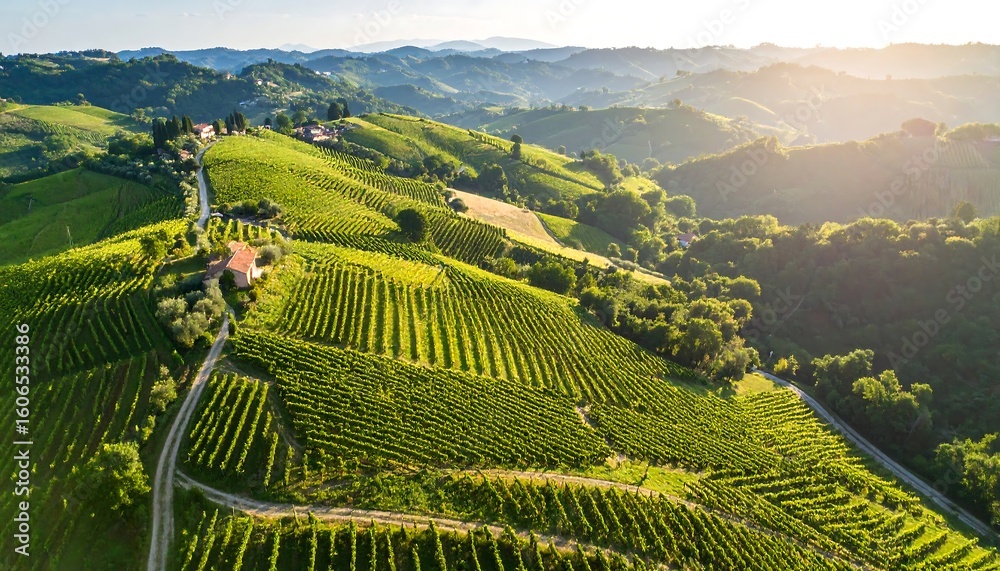 Fototapeta premium Lush vineyard landscape at sunrise