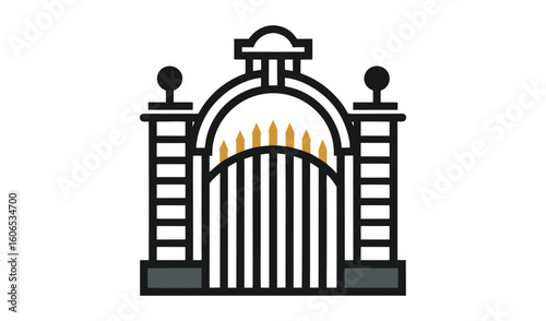 Elegant ornate wrought iron gate with arched top and decorative finials