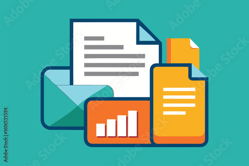 Document and folder icons representing digital file management and organization in a modern workspace setting