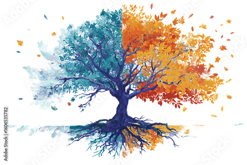 Abstract tree painting, four seasons