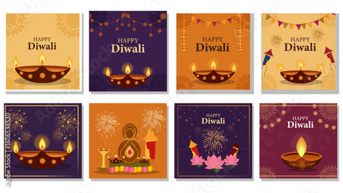 Happy Diwali Vector Illustration Set - Diyas, Fireworks & Festive Graphics