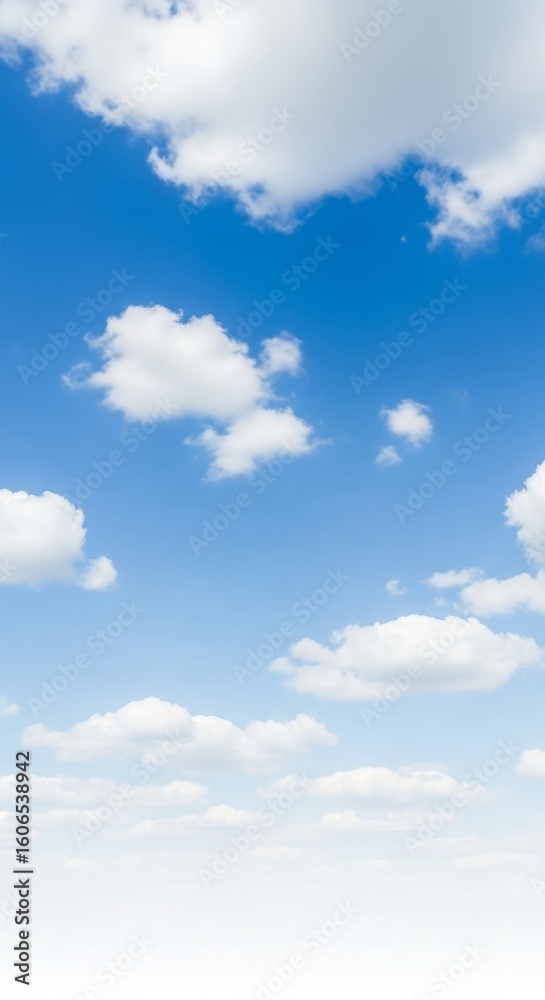 Fototapeta premium Clear blue sky with fluffy white clouds scattered across, creating a serene atmosphere for relaxation