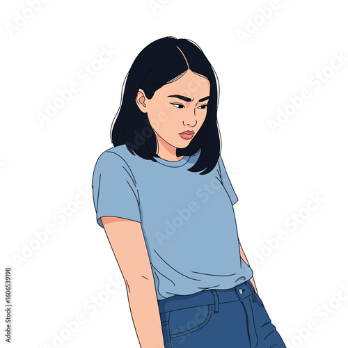 Young Woman Looking Down Thoughtfully