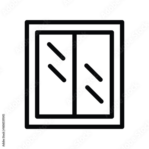 A simple twopaned window icon with an interior frame and diagonal lines in each pane