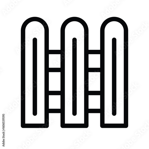 A simplified illustration of a fence with three posts and two horizontal rails