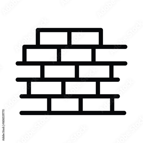 Black and white drawing of a brick wall with rectangular bricks in staggered rows