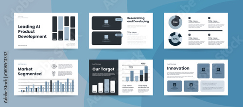 Pitch Deck or Presentation templates. corporate booklet use flyer or leaflet, marketing banner, advertising brochure, annual business report, website slider. Blue Modern color company profile vector