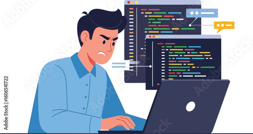 Frustrated Programmer Working Late on Code