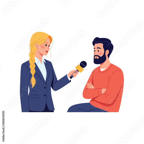 Journalist Interviewing Man with Microphone