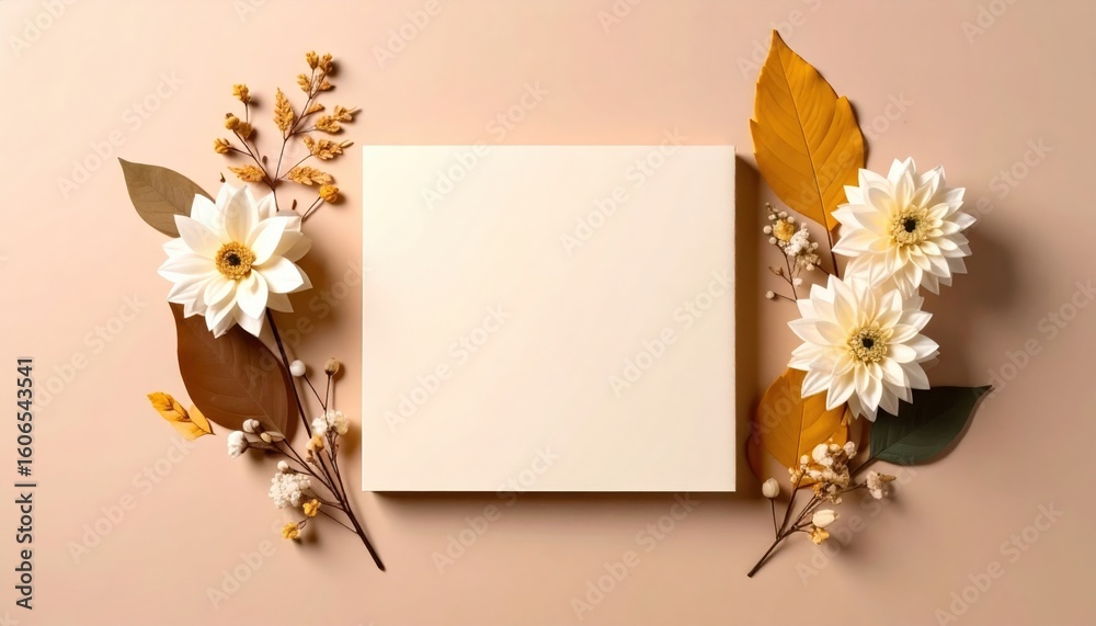 Obraz premium Artistic floral composition with blank canvas studio setting photography minimalist environment top-down view nature inspired design