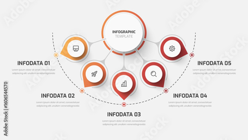 Business Central Circle, Infographic Presentation with Gradient Color, Circle Label, 5 Options and Icon