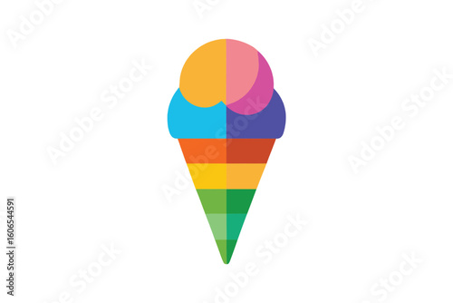 Three scoop rainbow ice cream cone cartoon