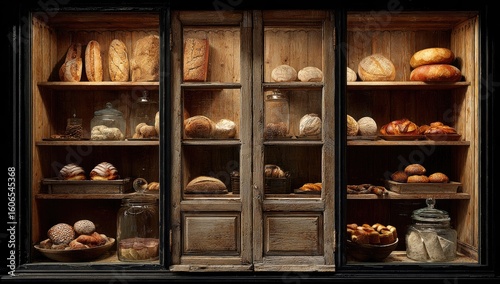 Wallpaper Mural Display of various baked goods in a vintage bakery cabinet. Torontodigital.ca