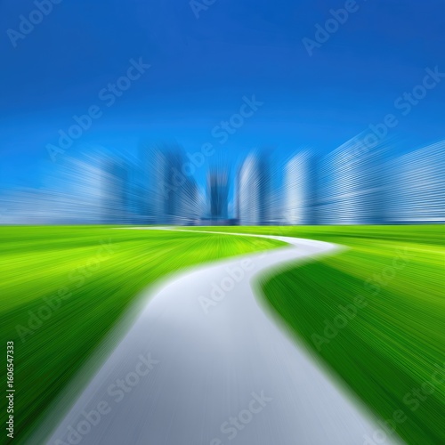 Whimsical path to city skyline