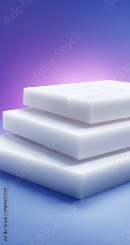 Stacked white rectangular foam pieces on a gradient background