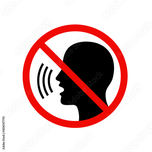Silence symbol, no talking icon, prohibition sign, quiet zone concept, do not speak graphic