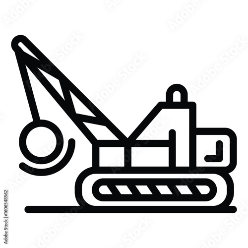 Wrecking ball crane Black and white line art of machinery with heavyduty track wheels