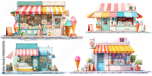 water color drawing cartoon style shop of icecream