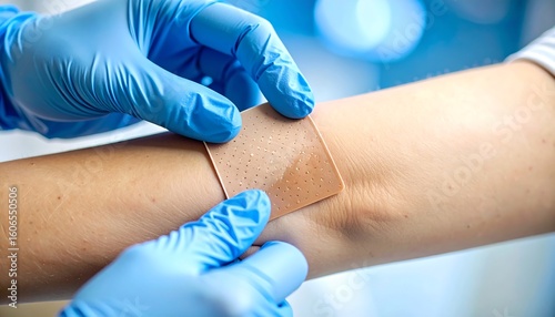 Applying Adhesive Bandage to Arm After Procedure