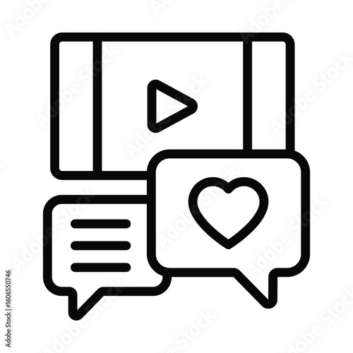Icon Video play with chat and heart feedback