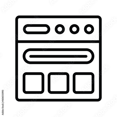 black and white line art of a website layout with three placeholders at the bottom