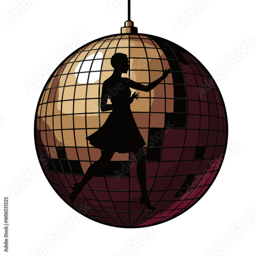 Dancing silhouette on mirror ball, celebration and joy